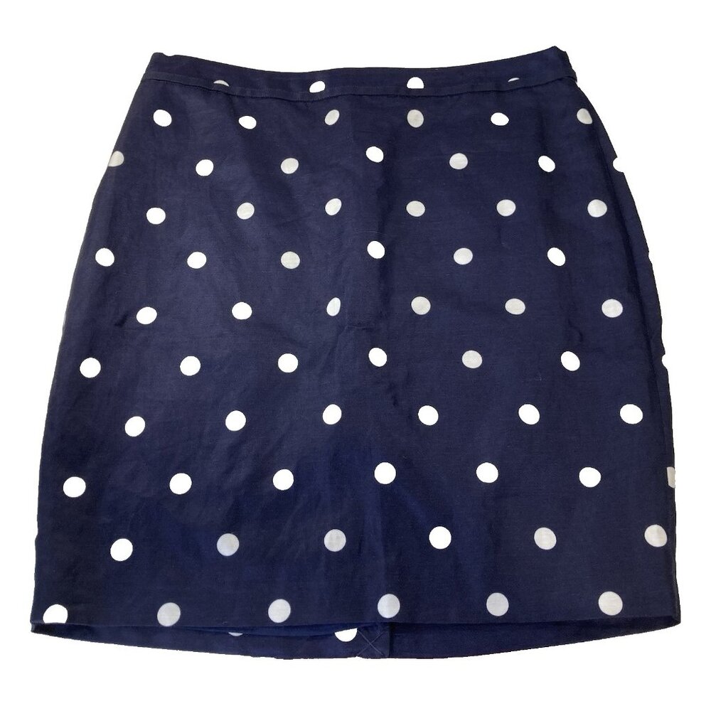 Banana Republic Linen Blend Skirt size 14 Blue White Polka Dot Preppy Boho Party